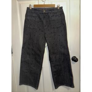 Anthropologie Pilcro Cropped Wide-Leg Jeans Grey Black Polka Dot Size 29